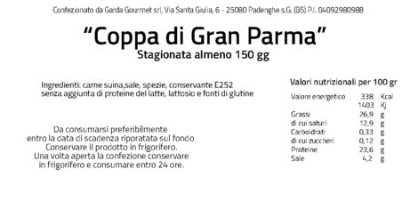 Coppa Gran di Parma Valori Nutrizionali