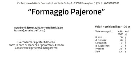 Formaggio Pajerone Valori Nutrizionali